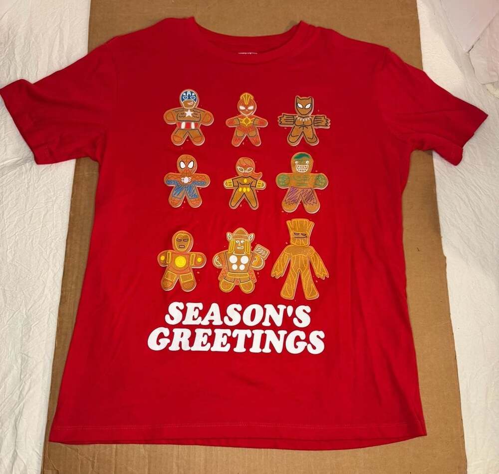 Marvel Season's Greetings Avengers Gingerbread Men Christmas Graphic T-Shirt L